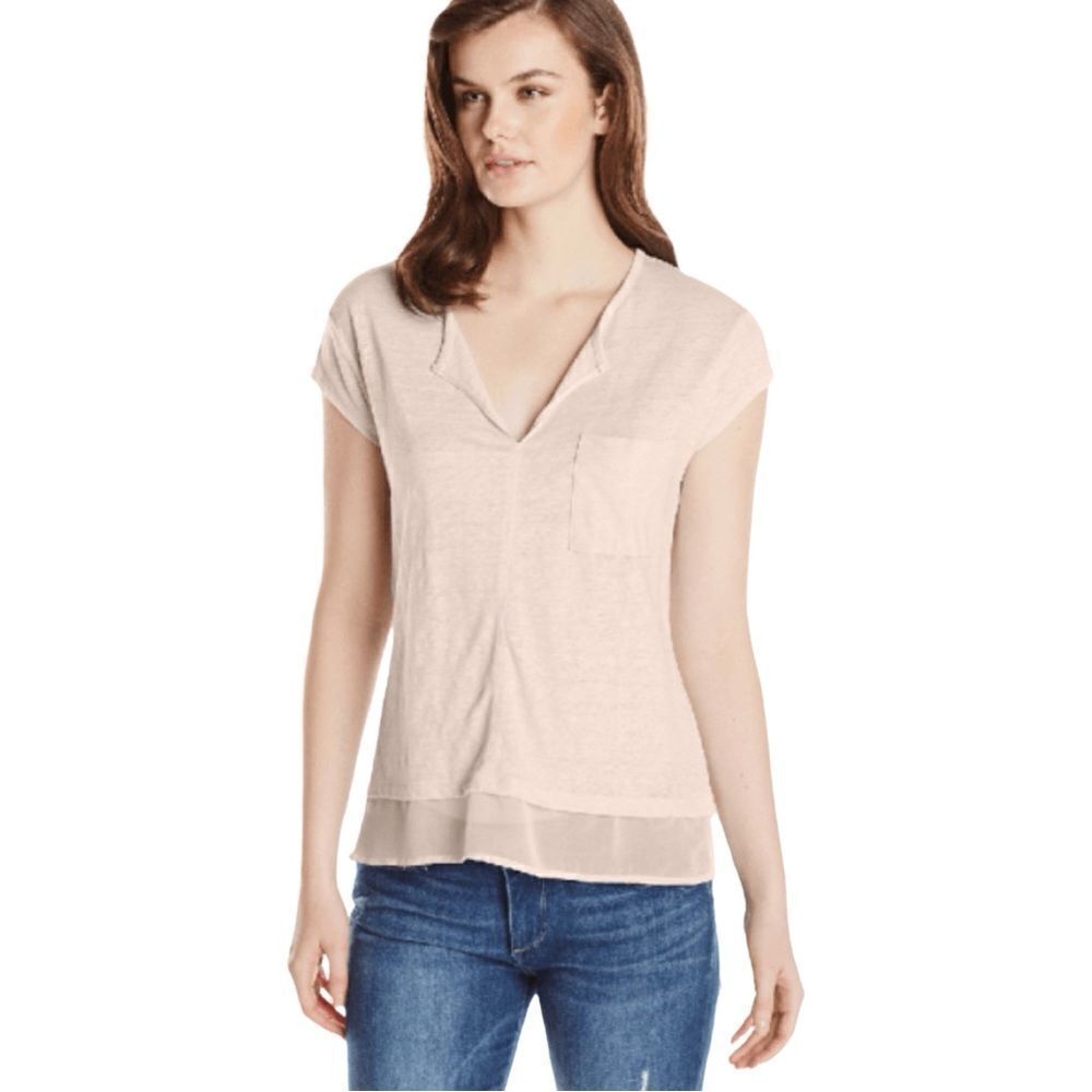 Sanctuary Pink V-Neck City Mix Short Sleeve Linen Basic T-Shirt XS